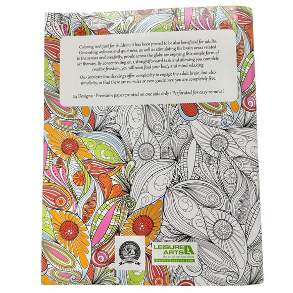 Fabulous Florals Adult Coloring Book 24 Designs Premium Perforated Leisure Arts - Picture 2 of 10